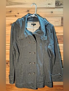 Double-Breasted Pea Coat with Hood By Ezekiel - Size L - Charcoal Color